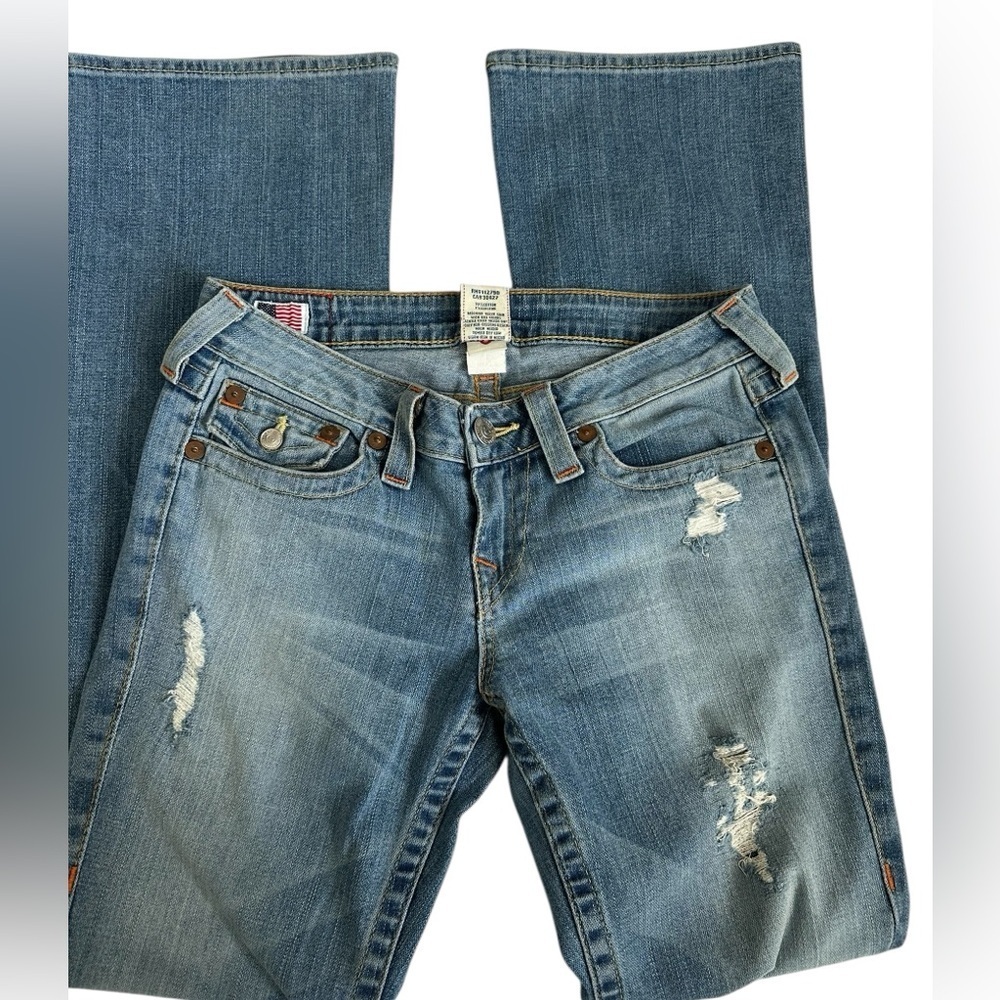 358 True Religion Becky Y2K Low Rise Bootcut Distressed Jeans sz 29 - Picture 3 of 9